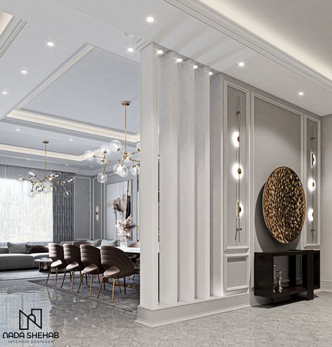 Neo Classical Interiors, Room Partition Wall, Living Room Partition, Living Room Partition Design, Classic Interior Design, Room Partition Designs, Partition Design, Room Partition, Ideas Living Room