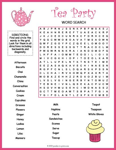 Free Printable Tea Party Word Search Girls Tea Party Birthday Games, Tea Party Word Search Free Printable, Games For Tea Party Free Printable, Tea Party Themes For Adults, Tea Party Scavenger Hunt, Free Tea Party Printables, Women’s Ministry Tea Party, Tea Party Bingo Free Printable, Ladies Tea Party Games