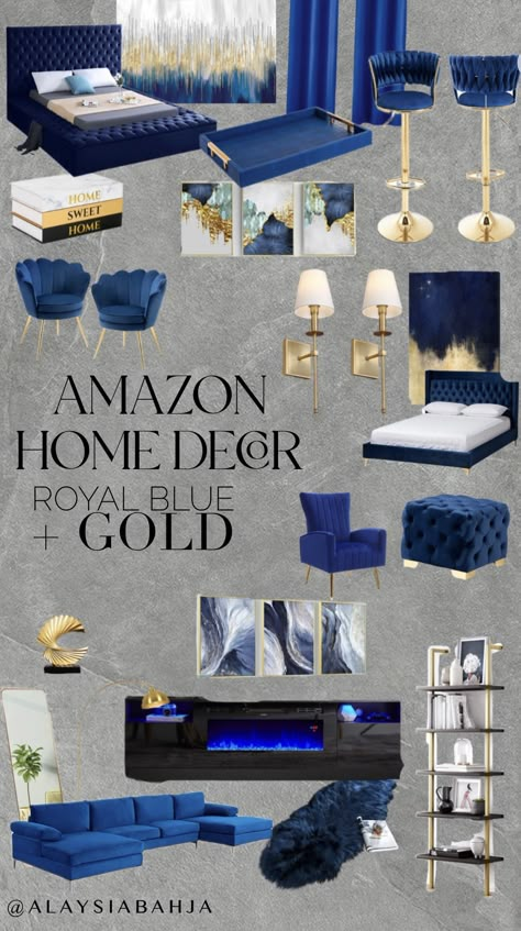 Shop recommended products from Alaysia B. on www.amazon.com. Learn more about Alaysia B.'s favorite products. Royal Blue Living Room Decor, Blue And Gold Decor, Royal Blue Bedrooms, Blue And Gold Living Room, Blue And Gold Bedroom, Living Room Decor Apartment Black, Good Interior Design, Room Decor Indian, Living Room Decor Farmhouse