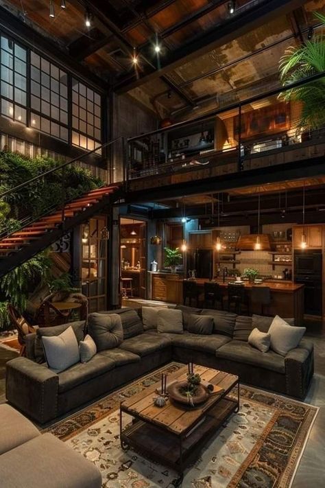 Industrial Loft Floor Plans, Barndominium Loft Floor Plans, Loft Homes Plans, Modern Moody Interior Design, Loft In House, 2nd Floor House Design Interior, Reading Loft Ideas, Loft Overlooking Living Room, Different Home Aesthetics