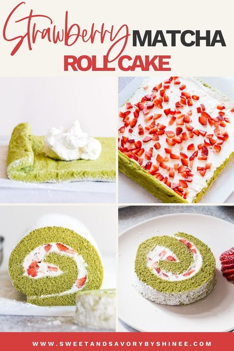 Roll Cake Japanese, Strawberry Matcha Dessert, Matcha Swiss Roll, Japanese Cake Roll Recipe, Japanese Inspired Desserts, Matcha Cake Roll, Japanese Cake Roll, Sponge Roll Cake, Japanese Cake Recipe