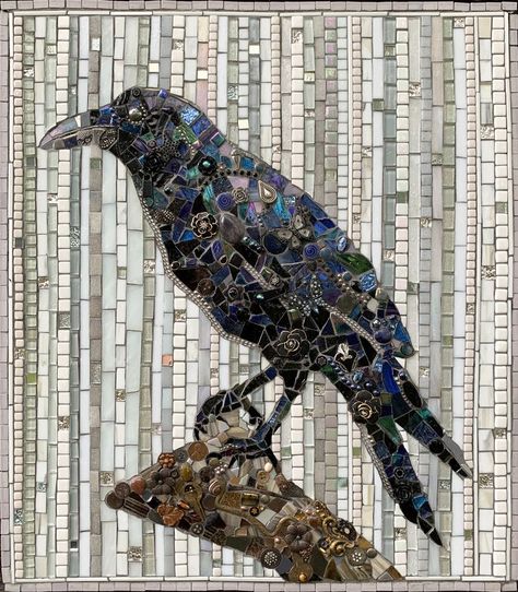 mosaic raven plaque Mixed Media Mosaic, Crows And Ravens, Mosaic Birds, Crow Art, Mosaic Murals, Aesthetic Ig, Object Art, Found Object Art, Crows Ravens