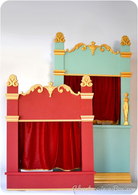 How to Make a Puppet Theatre || Adventure in a Box Make A Puppet, Puppet Stage, Theatre Diy, Puppet Theaters, Wooden Puppet, Puppet Theatre, Puppets Diy, Toy Theatre, Kids Theater