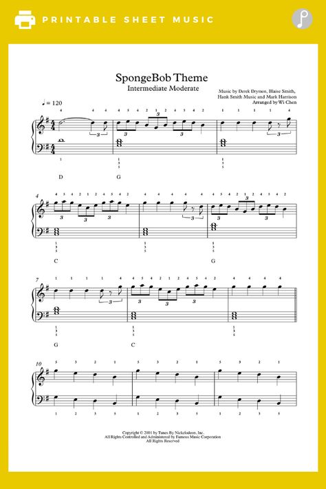 SpongeBob SquarePants Theme by Patrick Pinney Piano Sheet Music | Intermediate Level Spongebob Piano Notes, Spongebob Flute Notes, Song Notes, Violin Lessons, Song Sheet, Music Lesson, Violin Sheet Music, Violin Music, Printable Sheet Music