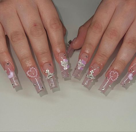 Kitty Nails, Hippie Nails, Edgy Nails, Cute Acrylic Nail Designs, Inspired Nails, Dope Nail Designs, Hello Kitty Nails, Nail Idea, Unique Acrylic Nails