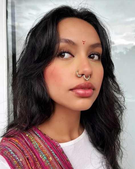 Septum Ring And Nose Ring, Indian Septum Ring, Septum Piercing Indian, Nose Piercing Indian, Indian Nose Piercing, Kamsutra Book, Cute Septum Rings, Double Nose Piercing, Nose Septum