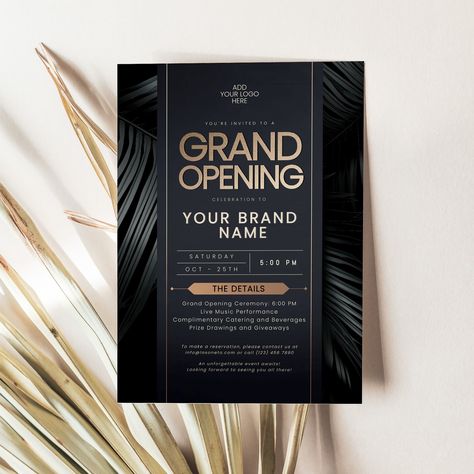 🎊 Grand Opening Flyer Template! ❤️ Perfect for corporate events, our customizable invitation template allows you to choose and personalize your design with ease. Make your event stand out—start customizing today! #GrandOpening #FlyerTemplate #EditableTemplate #BusinessInvitation Grand Opening Flyer, Opening Invitation, Grand Opening Invitations, Bridal Shower Brunch Invitations, Bridal Shower Menu, Wedding Reception Signs, Business Invitation, Wedding Itinerary, Wedding Numbers