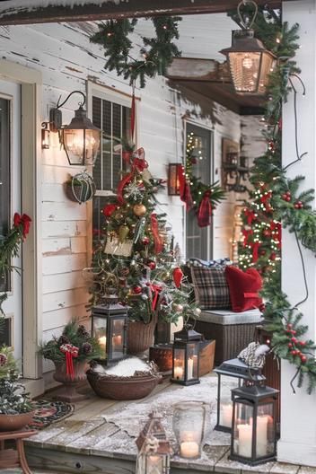 40 Cottage Christmas Decor Ideas - Home Soils Cottage Christmas Decor, Christmas Porches, Christmas Balcony, Dream Porch, Christmas Outdoors, Primitive Christmas Decorating, Christmas Country, Christmas Cottage, Christmas Scenery