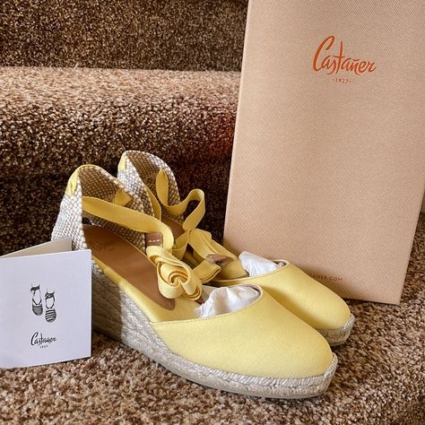 Beautiful Brand New Castaner ( Castaer ) Espadrille Box And Small Castaner Pamphlet Included. Never Used. I Have Several Pairs And Just Haven’t Had An Outfit For This Beautiful Color. Beautiful Easter Yellow Color For Spring And Summer Size 38. I Normally Wear An 8 In Almost All Shoes. Sometimes Get Away With A 7.5 In Heels. These Fit Perfectly. Send Me Your Offer Yellow Espadrilles, Castaner Espadrilles, Easter Yellow, Yellow Cream, Yellow Color, Shoe Brands, Beautiful Colors, Espadrilles, Easter