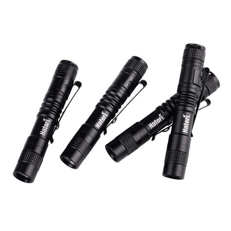 [4 Pack] Hatori Super Small Mini LED Flashlight Set Battery-Powered Handheld Pen Light Tactical Pocket Torch with High Lumens for Camping, Outdoor, Emergency, Everyday Flashlights, 3.55 Inch -- Find out more about the great product at the image link. (This is an Amazon affiliate link) #christmaslight Apocalypse Survival Gear, Writing & Drawing Instruments, Emergency Flashlight, Tactical Light, Drawing Instruments, Mini Flashlights, Tactical Flashlight, Belt Clip, Led Flashlight