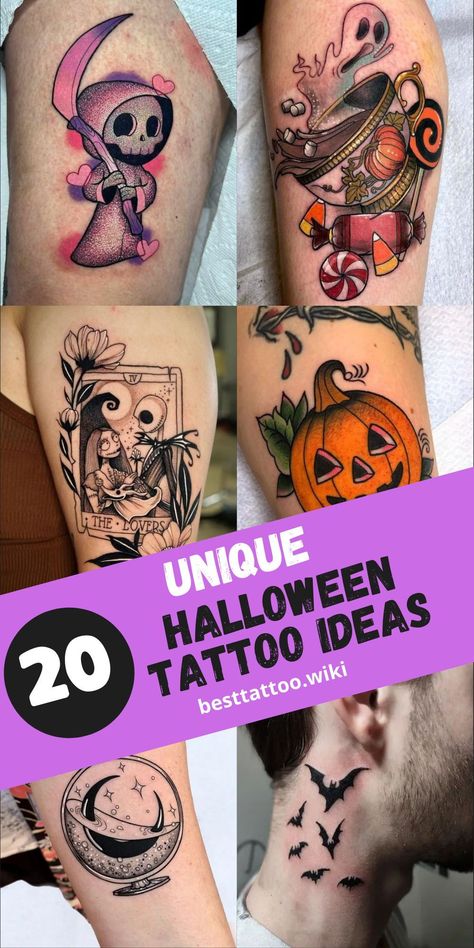 Embrace the whimsy and wonder of Halloween with our enchanting collection of tattoo ideas for 2024. From small and simple designs to elaborate sleeves, our curated selection offers a variety of options to suit your Halloween style. Whether you're drawn to cute and playful motifs or eerie horror movie scenes, our tattoo ideas capture the essence of Halloween in all its spooky glory. Step into the magic of the season with our top Halloween tattoo inspirations. Creepy Couples Tattoos, Mother Daughter Spooky Tattoos, Matching Skull Tattoos Best Friends, Halloween Tattoo Ideas For Women, Halloween Tattoos For Women, Cute Spooky Tattoos, Halloween Tattoo Designs, Niece Tattoo, Horror Movie Scenes