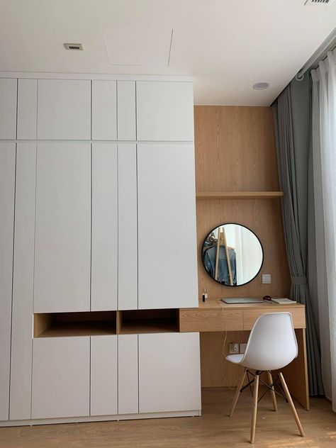 Wardrobe with working corner idea to maximize the space in small studio Wardrobe With Office Desk, Small Bedroom Built In Wardrobe And Desk, Wardrobe And Work Desk, Desk With Closet, Small Bedroom With Work Desk, Studio Wardrobe Ideas, Small Bedroom And Wardrobe Ideas, Wardrobe Design Bedroom With Desk, Working Corner In Bedroom