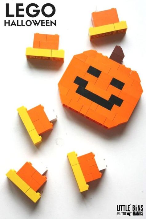 Candy Corn Stem, Halloween Legos, Scary Halloween Crafts, Lego Pumpkin, Lego Crafts, Lego Candy, Lego Halloween, Lego Challenge, Pumpkin Candy Corn