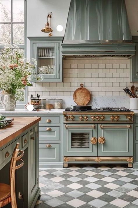 Kitchen Design European Style, Kitchen Colors 2024, Elegant Kitchen Ideas, Modern Blue Kitchen, Sage Green Kitchen Ideas, Blue Green Kitchen, Green Kitchen Ideas, Green Kitchen Designs, Sage Green Kitchen