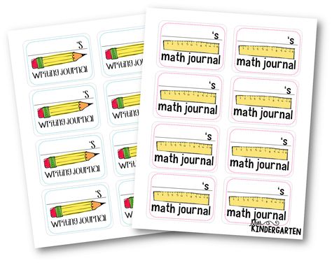 Labels for math and writing journals {freebies!} Math Journal Labels, Math Labels, Math Journals Kindergarten, Classroom Organization Ideas, Kindergarten Organization, Print Labels, Miss Kindergarten, Organized Classroom, Journal Labels