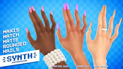 - ̗̀ MAXIS MATCH MATTE ROUNDED NAILS ̖́ - custom content download! | SYNTHsims on Patreon Maxis Match Nails, Sims Nails, Rounded Nails, Matte Stiletto Nails, Match Nails, Sims 4 Nails, The Sims 4 Pc, Sims 4 Mm Cc, Sims 4 Body Mods