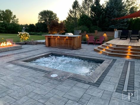 The Backyard Spool - Precision Pool and Spa Pool Area Landscaping, Inground Hot Tub, Pool Ideas For Small Yards, Spool Pool, Inground Spa, Ideas For Small Yards, Small Inground Pool, Backyard Spa, Pools For Small Yards