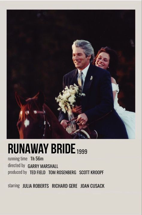 Runaway Bride Poster, Down To You Movie, Richard Gere Runaway Bride, Rom Com Movie Posters, Runaway Bride Movie, Movie Poster Romance, Minimalistic Polaroid Poster, The Runaway Bride, Joan Cusack