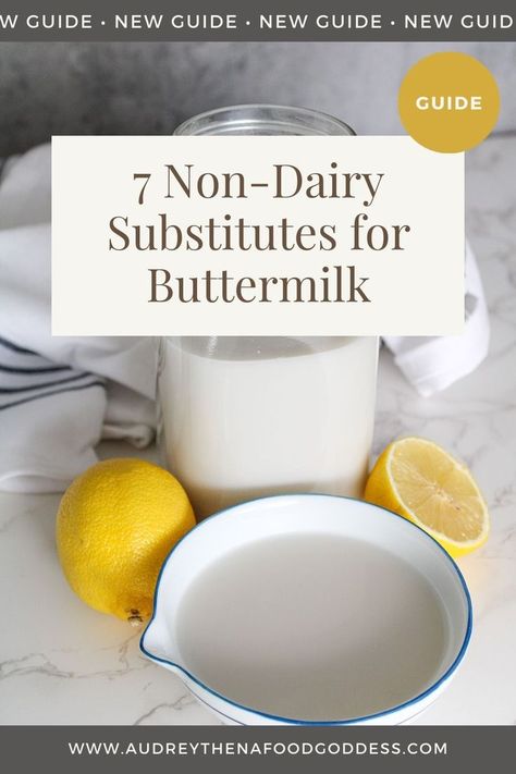 non dairy substitutes for buttermilk, almond milk in small bowl with lemons Buttermilk Alternative, Vegan Baking Substitutes, Buttermilk Recipe, Vegan Buttermilk, Buttermilk Substitute, Non Dairy Butter, Dairy Free Baking, Kitchen And Pantry, Cooking Substitutions