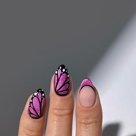 Marnie 🍒🌸🦋🌈✨ on Instagram: "finallyyy hopped on the butterfly wing trend 🤭  These cat eye butterfly nails lasted 2 whole days (in my world that means I was obsessed hehe) 🦋💞✨  • ring from @thechicwomen - code NAILOLOGIST for 25% off   #nails #nailinspo #nailart #naildesign #butterflynails #butterflywings #cateyenails #sparklynails #springnails #summernails" Butterfly Gel Nail Designs, Butterfly Summer Nails, Cat Eye Butterfly Nails, Butterfly Wings Nails, Nails With A Butterfly, Nail Art Butterfly Design, Summer Cat Eye Nails, Nails Butterfly Design, Butterfly Nails Design