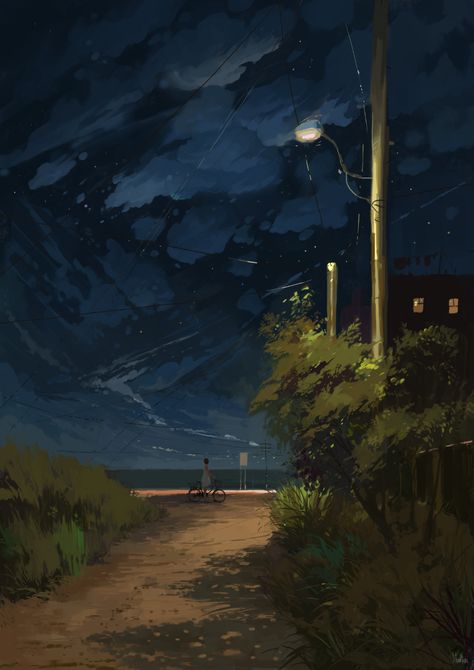 Cottagecore Wallpaper, Night Illustration, Night Landscape, Aesthetic Painting, Landscape Illustration, Dreamy Art, Anime Scenery Wallpaper, Fantasy Landscape, Scenery Wallpaper