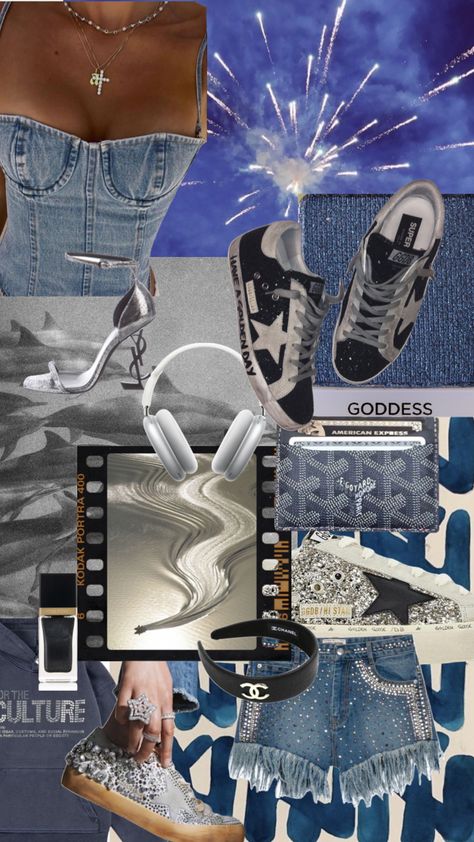 Golden Goose Aesthetic Wallpaper, Denim And Diamonds, Golden Goose, Vintage Aesthetic, Aesthetic Wallpapers, Blue, Silver, Black