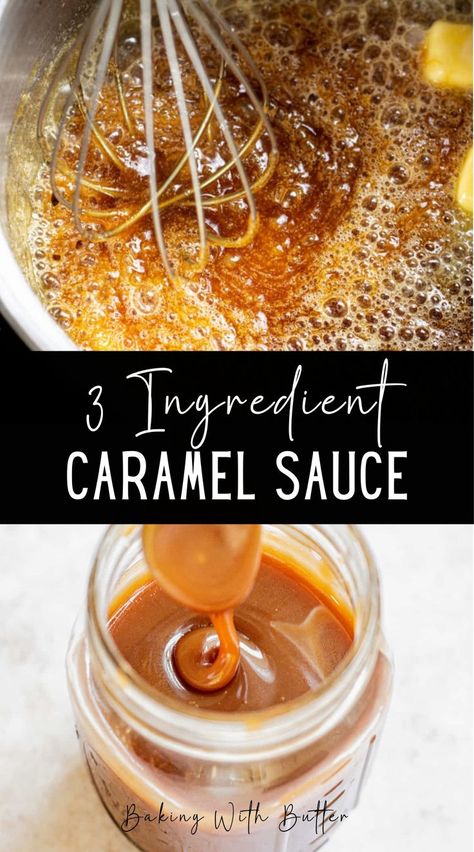 This easy recipe for three-ingredient caramel sauce shows how to make a basic caramel sauce using a dry caramel method and without a candy thermometer. How To Make Caramel Sauce, Caramel Filling Recipe, Dry Caramel, 3 Ingredient Caramel, Caramel Syrup Recipe, Easy Caramel Sauce, Meals For Three, Apple Crafts, Caramel Sauce Recipe