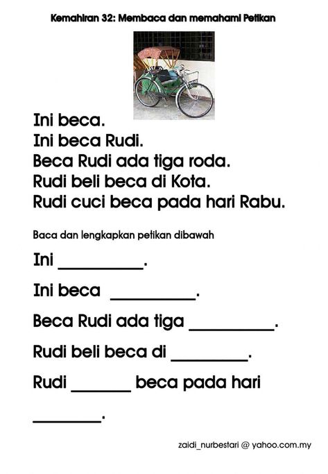 Soal Tk, School Kids Activities, Preschool Activities Printable, Kindergarten Reading Activities, Kindergarten Reading Worksheets, The Worksheet, Bahasa Melayu, Writing Tasks, Reading Worksheets