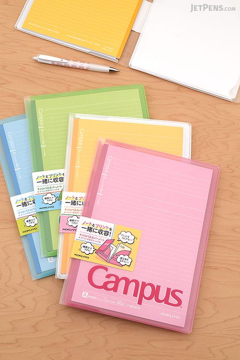 Go back to school with Kokuyo Campus Notebooks. The new Covered Notebook has helpful pockets for loose paper. Kokuyo Campus Notebooks, Campus Notebook, Ring Notebook, School Storage, Art Essentials, Study Stationery, Cool School Supplies, Stationary School, Cute Stationary