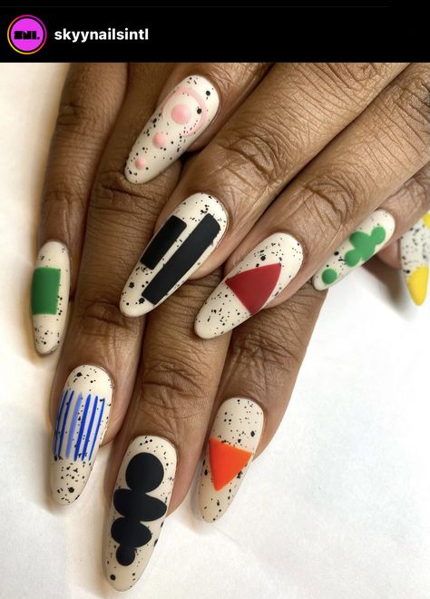 Bauhaus Nails, Textured Nail Art, Nails For Dark Skin, Monochromatic Nails, Squoval Nails, Abstract Nail Art, Colorful Nail Art, Vibrant Nails, Nail Bed