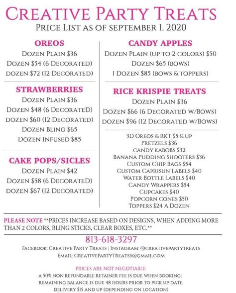 Dipped Treats Price List, Treats Price List, Cake Pricing Chart, Strawberry Business, Business Paperwork, Dipped Treats, Treat Business, Chocolate Dipped Treats, Banana Loaf