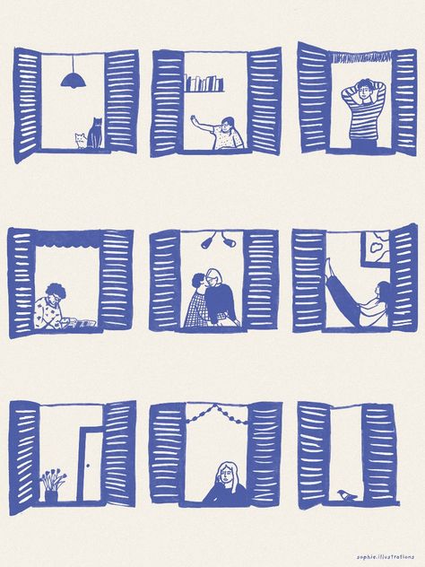 This charming illustration captures various everyday moments through open windows. From quiet reading to cozy embraces, it reflects the simple beauty of life from different perspectives. Perfect for art lovers seeking to bring a touch of warmth and nostalgia to their home.

Size: 30x40 cm or 50x70cm
Available in my Etsy shop

#artprint #wallart #illustration #artforsale #procreateart #digitalart #artwork #smallbusinessowner #supportsmallbusiness #womanownedbusiness #posterdesign #etsyfinds #etsyseller #homedecor #shopsmall Open Window Drawing, Illustrator Perspective, Quiet Illustration, Nostalgia Drawing, Windows Illustration, Cozy Illustration, Town Drawing, Illustration House, Window Illustration