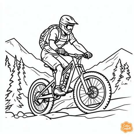 illustration of Fun mountain biking coloring page Mandala Turtle, Fantasy Fairy, Class Ideas, Free Kids, Outdoor Adventure, Printable Coloring, Coloring Pages For Kids, Coloring Page, Mountain Biking