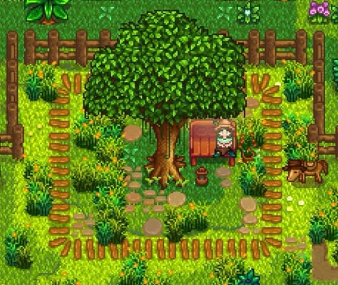 Stardew Valley Backwoods Design, Star Dew Valley Aesthetic, Stardew Valley Shrine Decoration, Stardew Valley Railroad Design, Stardew Valley Town Layout, Stardew Normal Farm Layout, Stardew Valley Cindersap Forest Design, Stardew Valley Campfire Area, Stardew Town Decor