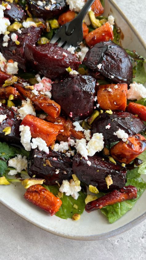 Roasted Beet and Carrot Salad - Something Nutritious Beet And Carrot Salad, Spicy Salmon Sushi, Roasted Beets And Carrots, Beet And Goat Cheese, Roasted Beet Salad, Spicy Salmon, Whipped Feta, Summer Appetizer, Carrot Salad