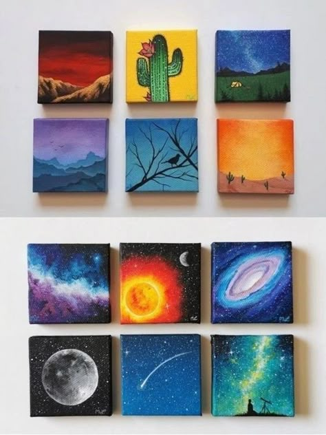 3 Mini Canvas Painting Ideas, 4 By 4 Painting Ideas, Mini Tela, Painting On Canvas For Beginners, Small Canvas Paintings, Canvas For Beginners, Simple Canvas Paintings, Cute Canvas Paintings, Easy Canvas Art