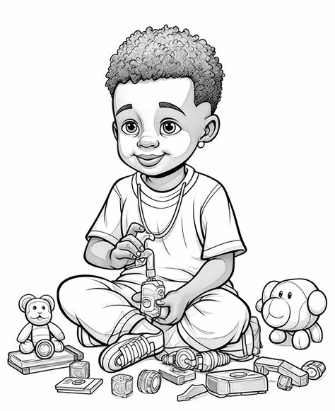 African American Drawings, Black Coloring Pages, Boy Cartoon Drawing, Kids Colouring Printables, Happy Expression, Toddler Drawing, Fashion Coloring Book, Boy Coloring, Children Sketch