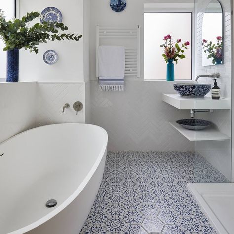 Bathroom Floor Tiles | Porcelain & Ceramic | Porcelain Superstore Blue Hexagon Tile, Porcelain Superstore, Moorish Design, Latest Bathroom, Hexagon Tile, Blue Floor, Persian Blue, Hexagon Tiles, Blue Bathroom