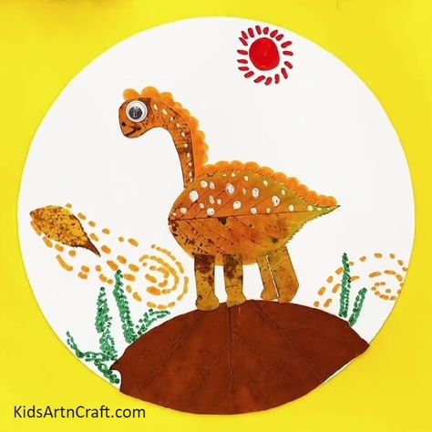 Fall Leaves Dinosaur Landscape Craft Tutorial For Kids Noodle Dinosaur Craft, Dinosaur Leaf Template, Dinosaur Leaves Template, Dinosaur Artwork For Kids, Dinosaur Landscape Craft, Dinosaur Template, Dinosaur Crafts, Sketch Markers, Cute Dinosaur