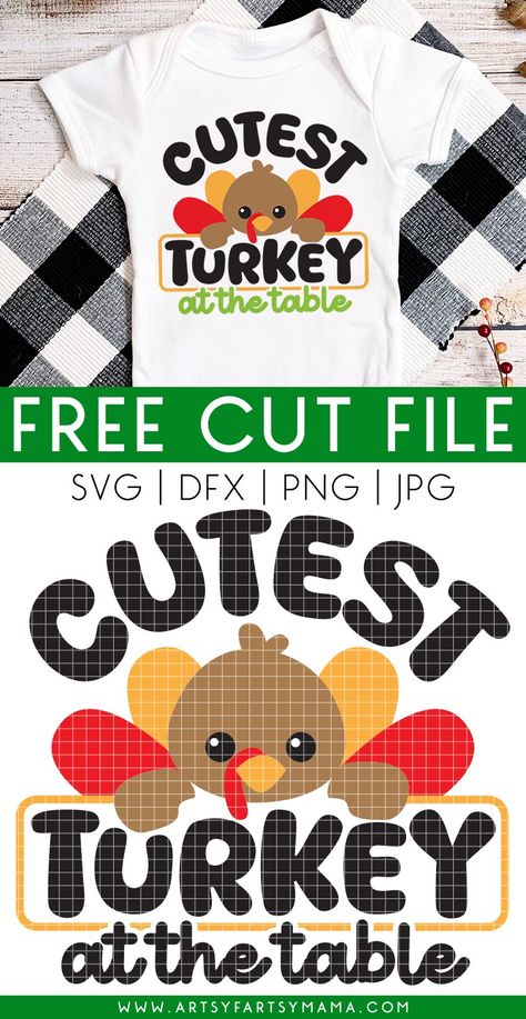 Free "Cutest Turkey at the Table" Thanksgiving SVG Cut File #thanksgiving #freesvg #freecutfile #freebies #thanksgivingcrafts #thanksgivingfashion #punny #cricut #cricutmade #cricutcrafts #cricutshirt #baby #cricutbaby #babysvg #diyshirts #cricutprojects Toddler Thanksgiving Shirt Svg, Free Turkey Svg, Turkey Svg Free Cricut, Thanksgiving Svg Kids, Cricut Thanksgiving Projects, Thanksgiving Cricut Projects, Turkey Svg Free, Thanksgiving Svg Free, Toddler Thanksgiving Shirt