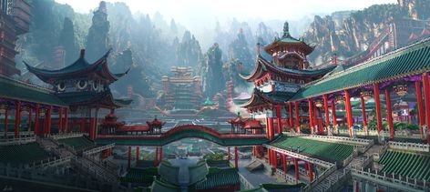 Chinese Imperial Architecture, Anda Sung on ArtStation at https://www.artstation.com/artwork/aR8W30 Imperial Architecture, Painting Environment, Dr Mundo, Chinese Palace, Dnd Inspiration, Ancient Chinese Architecture, Chinese Aesthetic, Fantasy Land, Asian Architecture