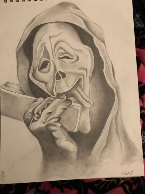 Ghostface Sketch Drawing, 2 Faced Drawings, Spm Drawing, Boogeyman Drawing, Scream Knife Drawing, Scream Drawing Ideas, How To Draw Scream, Ghost Face Drawing Scream, Art Sketches Halloween