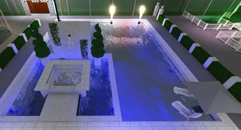 Bloxburg Inside Pool Ideas, Roblox Bloxburg House Ideas Mansion Beach, Bloxburg Community Pool, Backyard Ideas Bloxburg Modern, Bloxburg Pool Ideas With Slide, Bloxburg Hotel Pool Ideas, Bloxburg Modern Pool Ideas, Bloxburg Pools Ideas, Bloxburg Swimming Pool Ideas