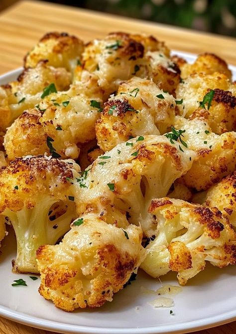 This Cheesy Garlic Parmesan Cauliflower recipe is the perfect side dish! Roasted to perfection with garlic, Parmesan, and mozzarella, it's packed with flavor and takes only 10 minutes to prep. A delicious and healthy way to enjoy cauliflower that even picky eaters will love. Make your meals extra special with this cheesy, garlic-filled recipe! Save this pin and try it today! Garlic Parmesan Cauliflower, Roasted Side Dishes, Cheesy Broccoli Casserole, Parmesan Cauliflower, Roasted Cauliflower Recipes, Cauliflower Dishes, Roasted Vegetable Recipes, Cauliflower Recipe, Cheesy Cauliflower