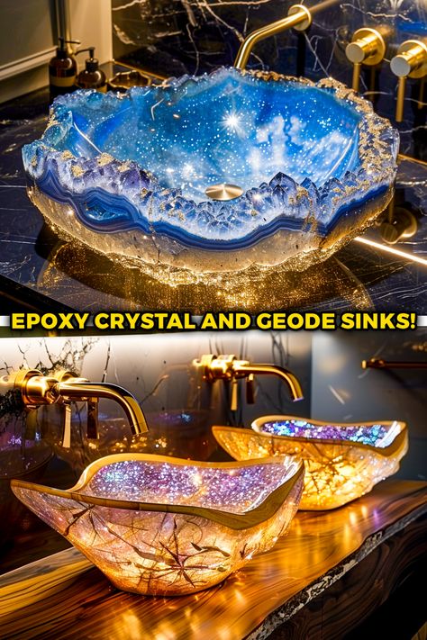 Dive into the enchanting world of epoxy crystal geode sinks. ✨ Discover the allure of these stunning fixtures that seamlessly blend the beauty of crystals with the artistry of epoxy, transforming your space into a masterpiece. Elevate your home with this unique fusion of nature-inspired elegance and craftsmanship. #EpoxyCrystalGeode #SinkDesign #HomeDecor #InteriorAesthetics #ArtistryInDesign Diy Sink, Epoxy Crystal, Crystal Furniture, Diy Privacy Screen, Unique Sinks, Boat Interiors, Fantasy Furniture, Craft Room Furniture, Skin Natural Remedies