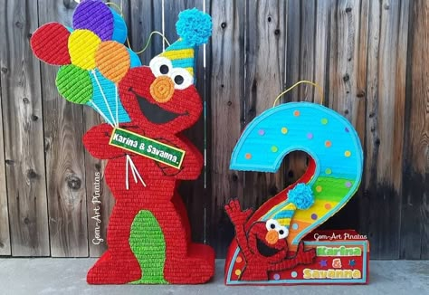 Elmo Pinata Number 2, Sesame Street Pinata, Elmo Pinata, Sesame Street Birthday Party Ideas Boy, Elmo Birthday Party Boy, Happy Birthday 2, Elmo And Friends, Construction Theme Birthday Party, Cookie Monster Birthday