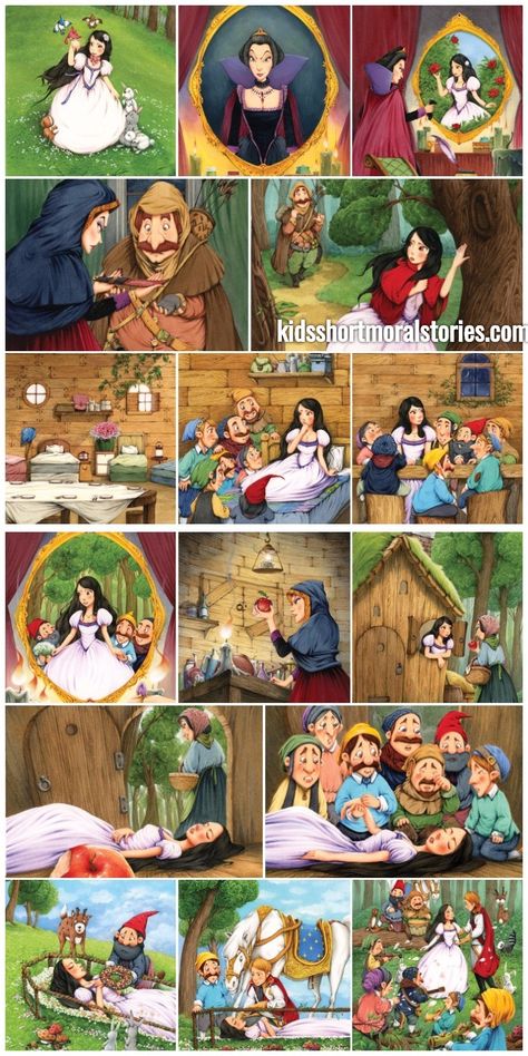 snow white and the seven dwarfs short story Picture Story Writing, Picture Story For Kids, Fairy Tale Activities, Snow White Seven Dwarfs, Princess Stories, Moral Stories For Kids, Story Sequencing, Funny Sites, Short Stories For Kids