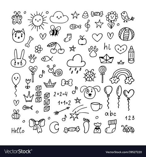 Cute Little Doodles Aesthetic, Cute Doodle Icons, Cute Doodles Easy, Preppy Doodles, Cute Little Doodles, Doodle Notebook, Small Doodles, Design Stencils, Children Drawing