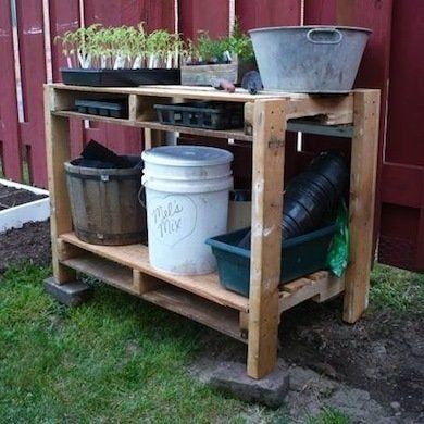 Get to Work! 13 DIY Workbenches, Craft Counters, and Potting Tables - Bob Vila Potting Bench Ideas, Pallet Potting Bench, Craft Shack, Diy Bank, Craft Table Diy, Garden Boxes Diy, Basement Studio, Potting Tables, Potting Table