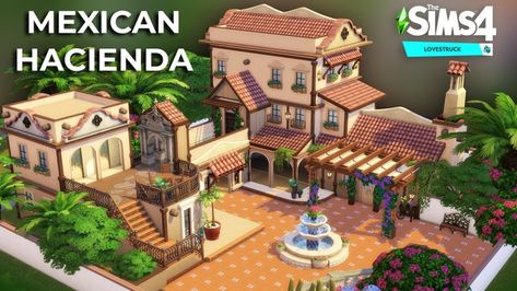 Tray Files: Mexican Hacienda | Patreon Sims Spanish Villa, Sims 4 Mexican House, Sims 4 Mexican, Mexican Villa House, Mexican Buildings, Mexican Hacienda Floor Plans, Hacienda Floor Plans, Sims Design, Mexican Villa